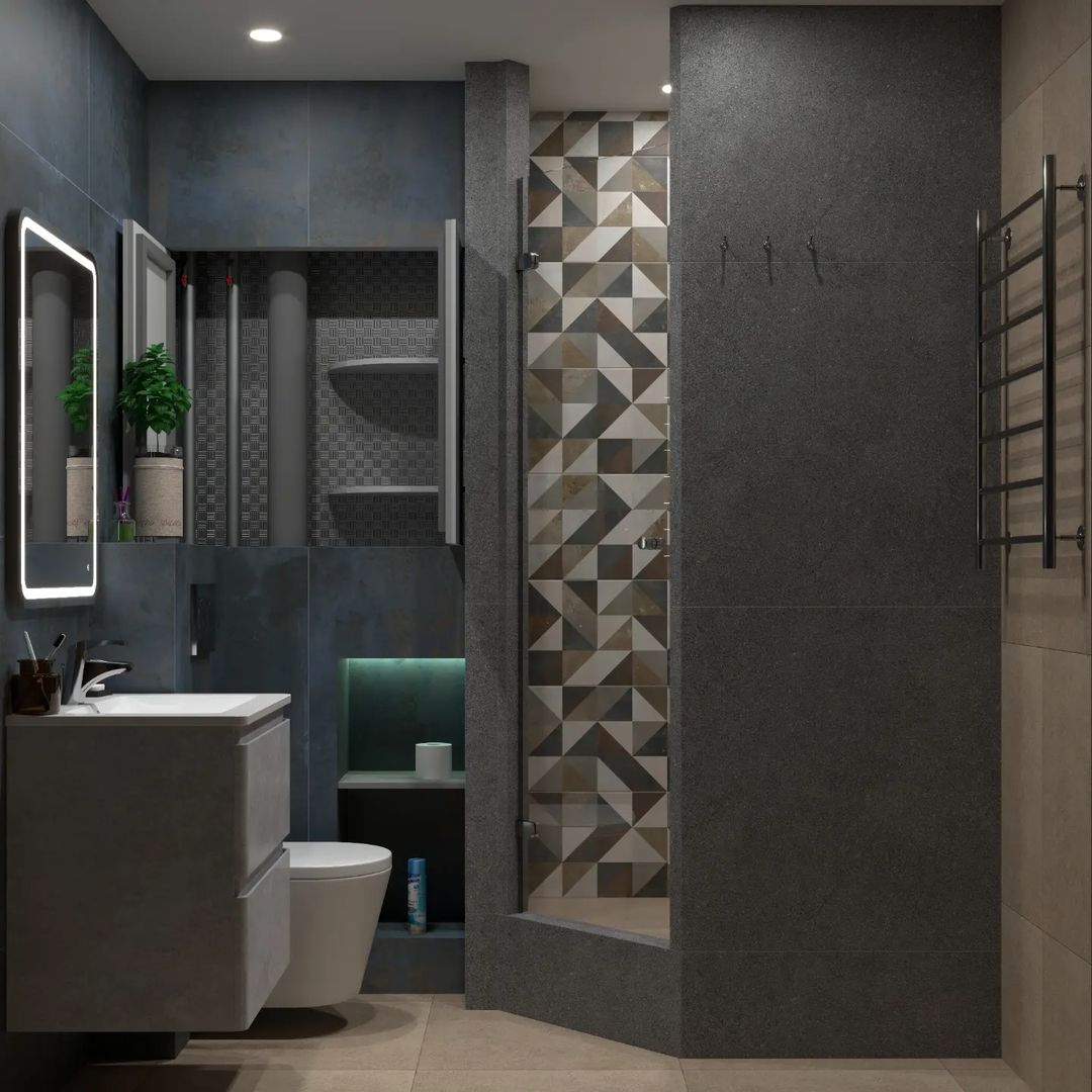 Дизайн проект ванной комнаты с душевой из плитки
